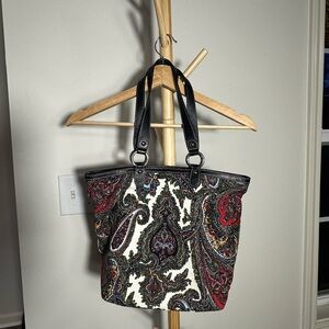 Talbots Patterned Tote Bag in Black, White & Red